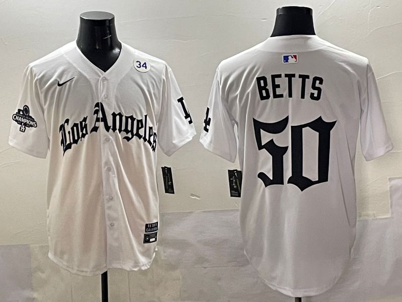 Men 2025 Los Angeles Dodgers #50 Betts White Five generations Joint Name Nike MLB Jersey style 5188